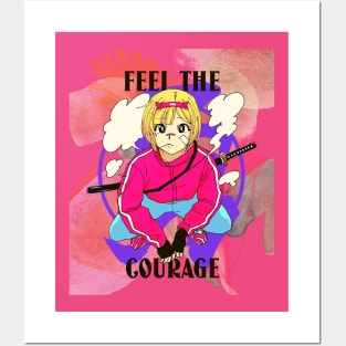 Feel the Courage (Anime Girl squat bandaid) Posters and Art